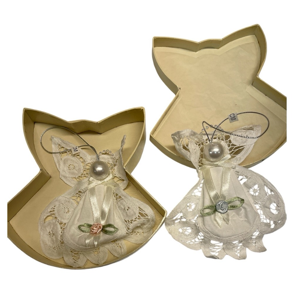 Vintage Avon 2000 Lace Angel Ornaments In Gift Box